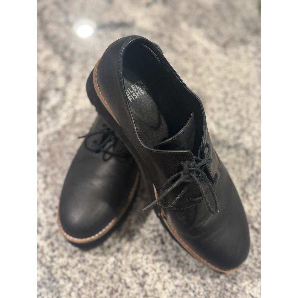 Eileen Fisher “Eddy” Oxford platform black leather lace up shoes sz 8